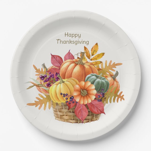 Thanksgiving Pumpkin Basket Paper Plate (Front)