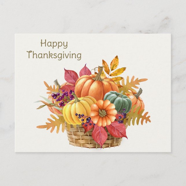 Thanksgiving Pumpkin Basket Postcard (Front)