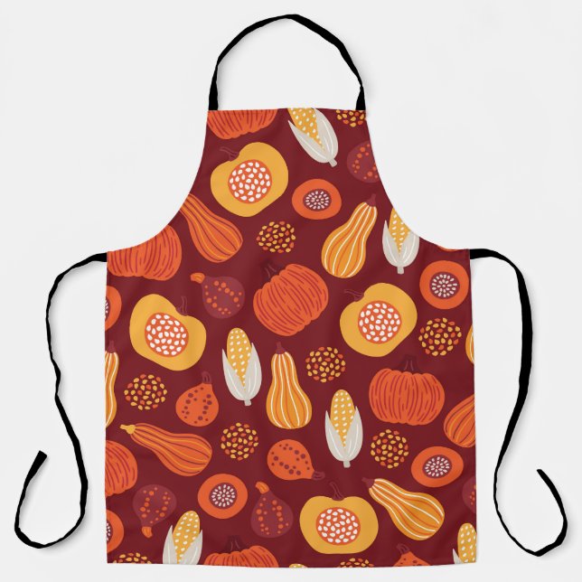 Thanksgiving Pumpkin Brown Seamless Pattern. Apron (Front)
