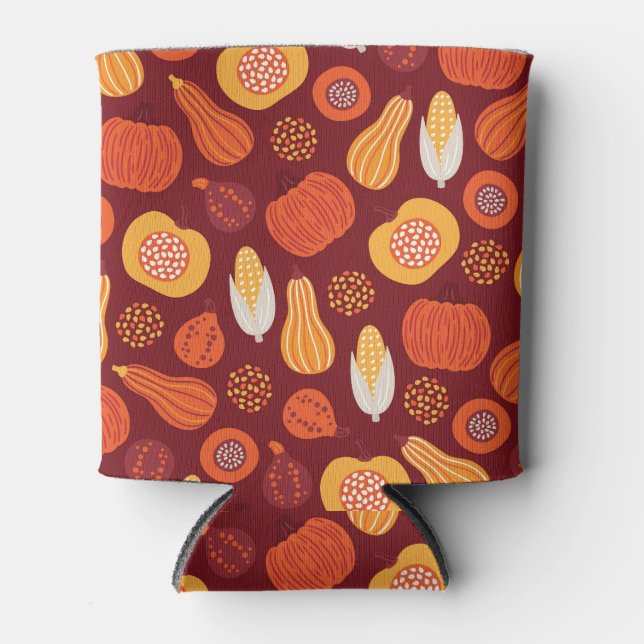 Thanksgiving Pumpkin Brown Seamless Pattern. Can Cooler (Front)