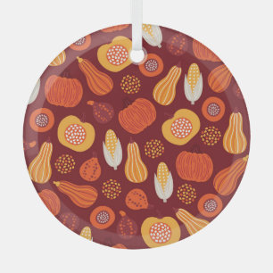 Thanksgiving Pumpkin Brown Seamless Pattern. Glass Tree Decoration