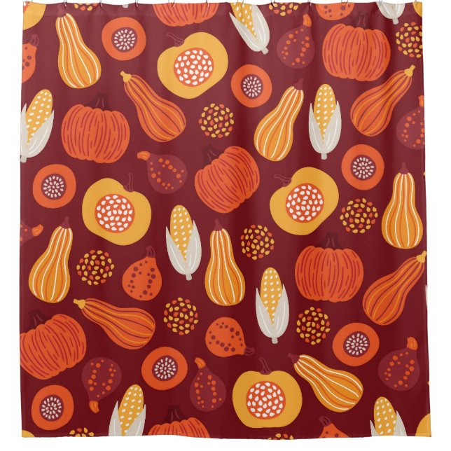 Thanksgiving Pumpkin Brown Seamless Pattern. Shower Curtain (Front)