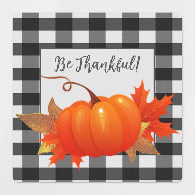 Thanksgiving Pumpkin Buffalo Plaid Baking Labels (Design 1)