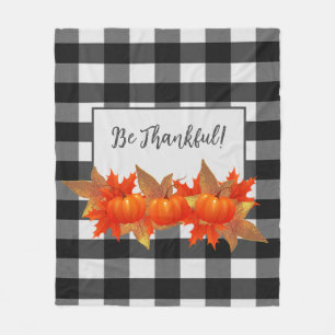 Thanksgiving Pumpkin Buffalo Plaid Fleece Blanket