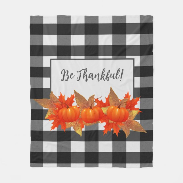 Thanksgiving Pumpkin Buffalo Plaid Fleece Blanket (Front)
