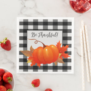 Thanksgiving Pumpkin Buffalo Plaid Paper Napkin