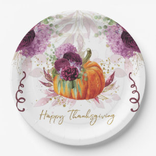 Thanksgiving Pumpkin Burgundy details Paper Plate
