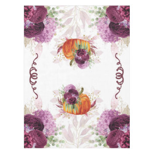 Thanksgiving Pumpkin Burgundy Flowers Tablecloth