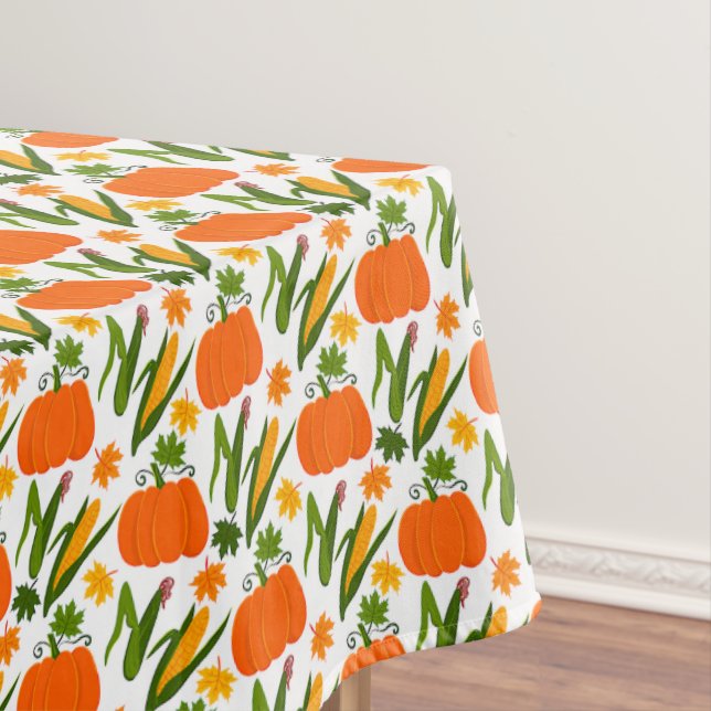 Thanksgiving Pumpkin, Corn & Leaf  Tablecloth (In Situ)