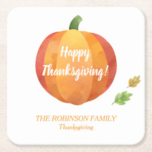 Thanksgiving Pumpkin Custom Square Paper Coaster