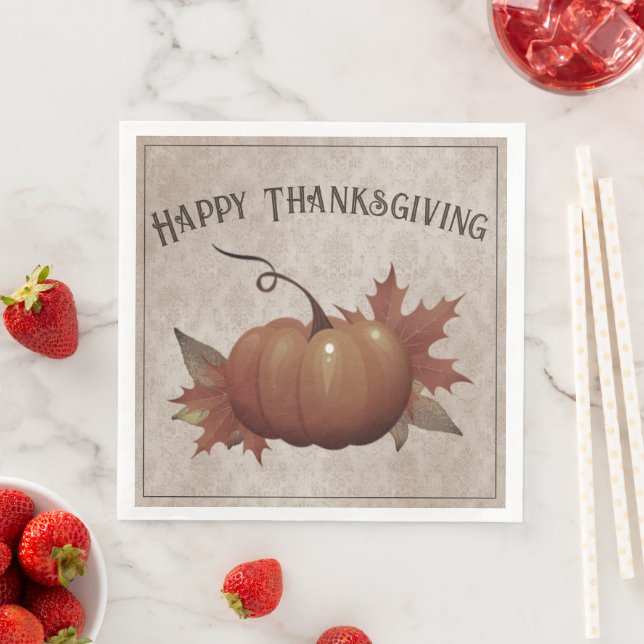 Thanksgiving Pumpkin Damask | Beige Napkin (Insitu)
