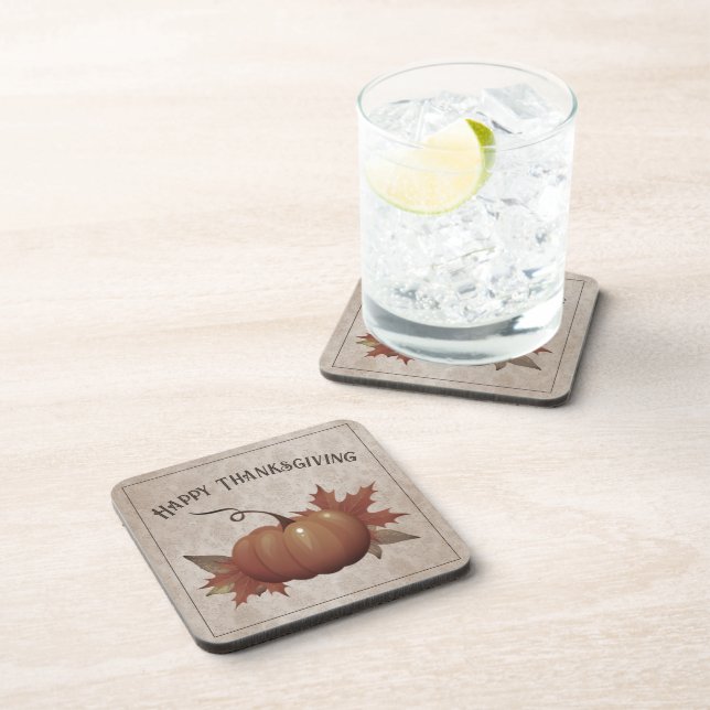 Thanksgiving Pumpkin Damask Coaster (Right Side)