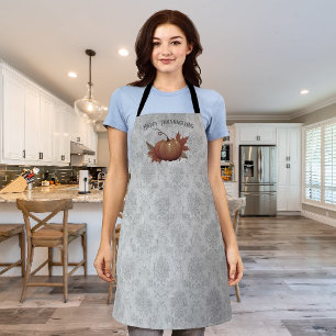 Thanksgiving Pumpkin Damask   Grey Apron