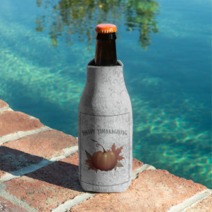 Thanksgiving Pumpkin Damask   Grey Bottle Cooler