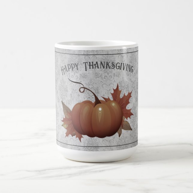 Thanksgiving Pumpkin Damask | Grey Coffee Mug (Center)