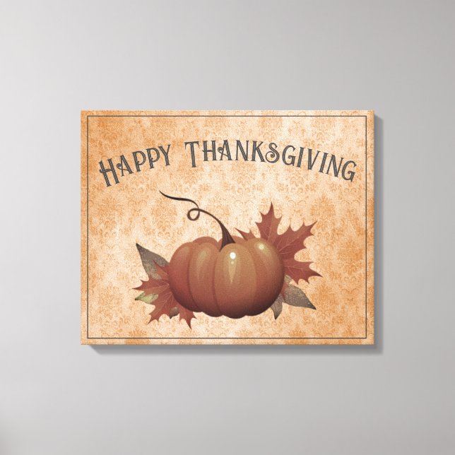 Thanksgiving Pumpkin Damask | Orange Canvas Print (Front)