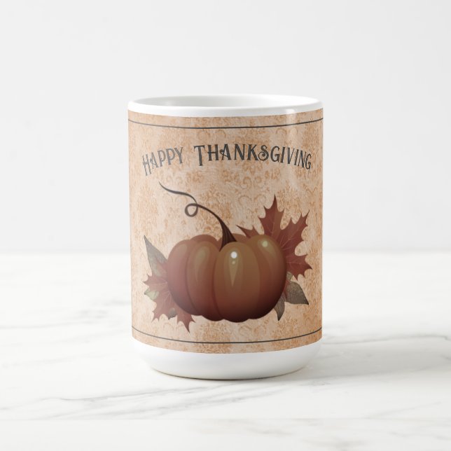 Thanksgiving Pumpkin Damask | Orange Coffee Mug (Center)