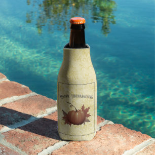 Thanksgiving Pumpkin Damask Yellow Bottle Cooler
