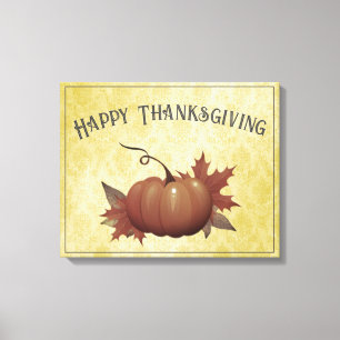 Thanksgiving Pumpkin Damask   Yellow Canvas Print