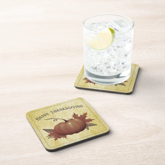 Thanksgiving Pumpkin Damask | Yellow Coaster (Right Side)