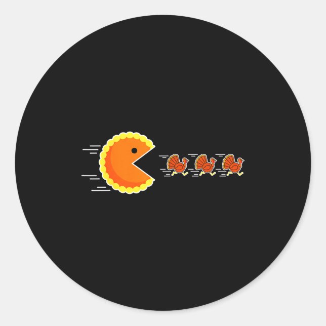 Thanksgiving Pumpkin E Chasing Turkey Gamer Men Wo Classic Round Sticker (Front)
