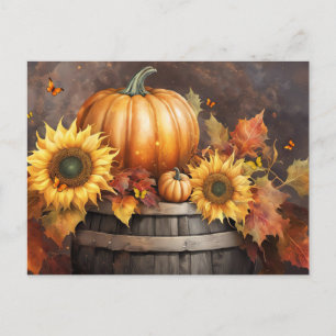 Thanksgiving Pumpkin Fall Foliage Holiday Postcard