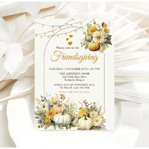 Thanksgiving Pumpkin Floral Friendsgiving Dinner Invitation