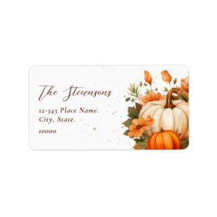 Thanksgiving Pumpkin Floral Script Rustic Address Label