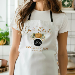 Thanksgiving Pumpkin Give Thanks Business Logo  Apron