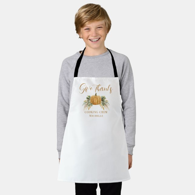 Thanksgiving Pumpkin Give Thanks Cooking Crew Kids Apron (Worn)
