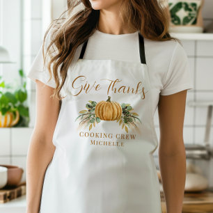Thanksgiving Pumpkin Give Thanks Cooking Crew Name Apron