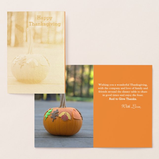 Thanksgiving Pumpkin Gold Foil Greeting Card (Display)