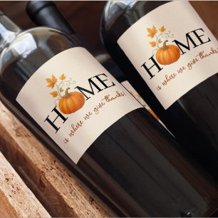 Thanksgiving Pumpkin Home is Where We Give Thanks Wine Label