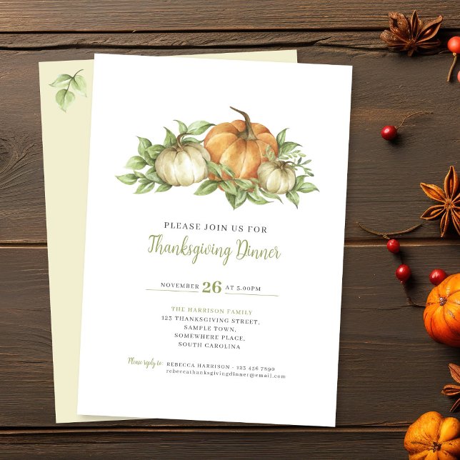 Thanksgiving Pumpkin Leaves Dinner Invitation (Creator Uploaded)
