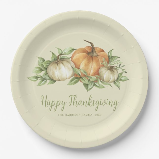 Thanksgiving Pumpkin Leaves Paper Plate (Front)