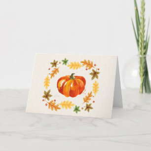 Thanksgiving Pumpkin Leaves Watercolors Holiday Card