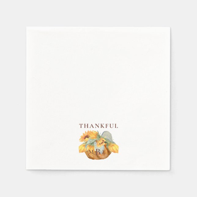 Thanksgiving Pumpkin Monogram Thankful Cocktail Napkin (Front)
