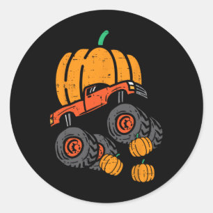 Thanksgiving Pumpkin On Monster Truck Fall Boys Ki Classic Round Sticker
