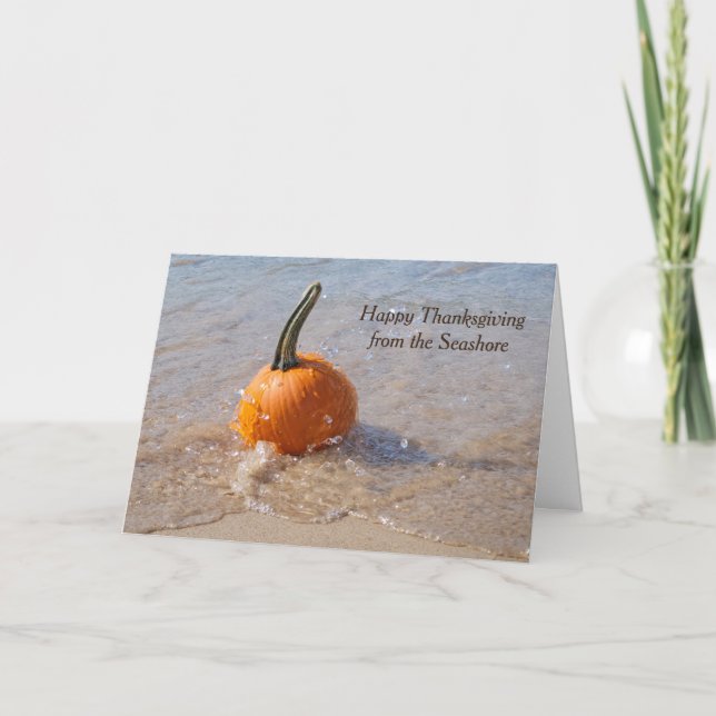 Thanksgiving Pumpkin on the Beach Card (Front)