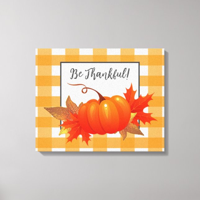 Thanksgiving Pumpkin Orange Buffalo Plaid Canvas Print (Front)