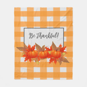 Thanksgiving Pumpkin Orange Buffalo Plaid Fleece Blanket