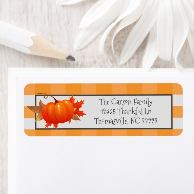 Thanksgiving Pumpkin Orange Buffalo Plaid Label (Insitu)
