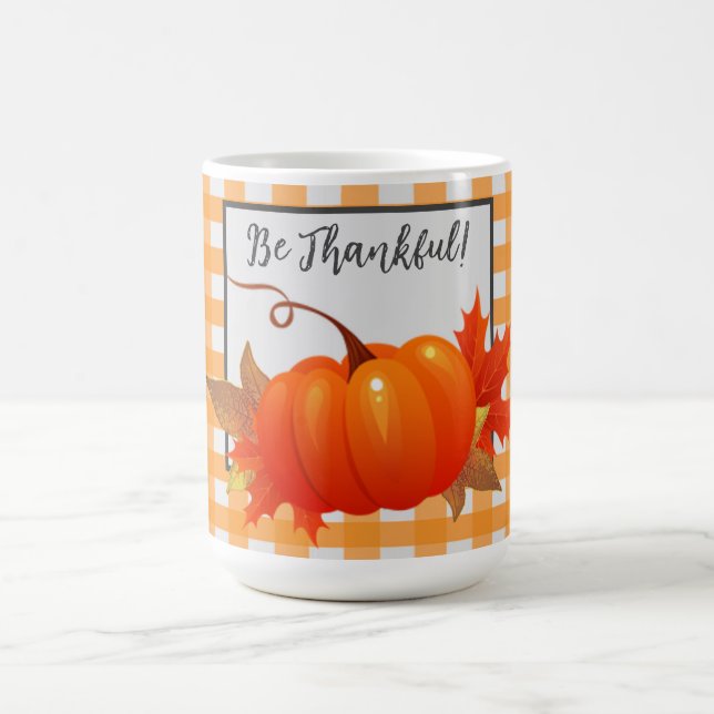 Thanksgiving Pumpkin Orange Buffalo Plaid Mug (Center)