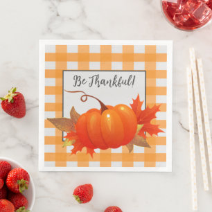 Thanksgiving Pumpkin Orange Buffalo Plaid Napkin