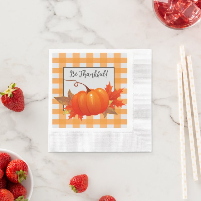 Thanksgiving Pumpkin Orange Buffalo Plaid Napkins (Insitu)