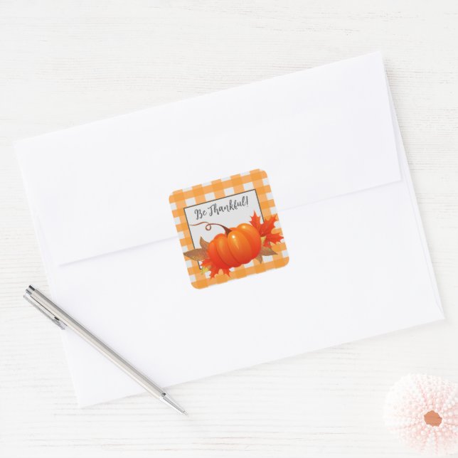 Thanksgiving Pumpkin Orange Buffalo Plaid Sticker (Envelope)