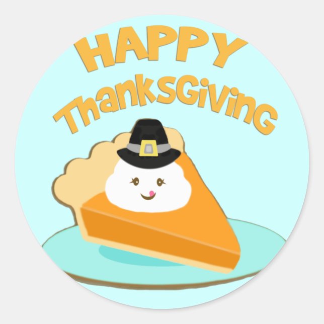 Thanksgiving Pumpkin  Pie Pilgrim Stickers (Front)