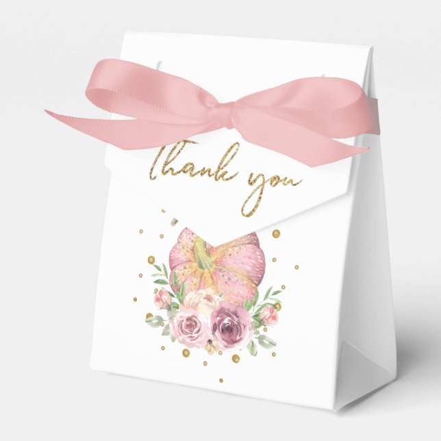 Thanksgiving Pumpkin Pink Floral Thank you Favour Box (Front Side)
