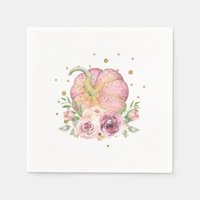 Thanksgiving Pumpkin Pink Gold Napkin (Front)
