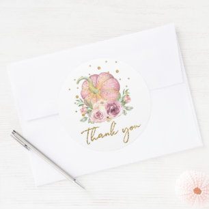 Thanksgiving Pumpkin Pink Thank you Classic Round Sticker